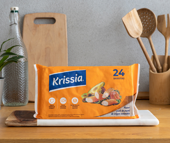 Krissia crea junto a Mondi un envase reciclable de papel para los palitos de Surimi