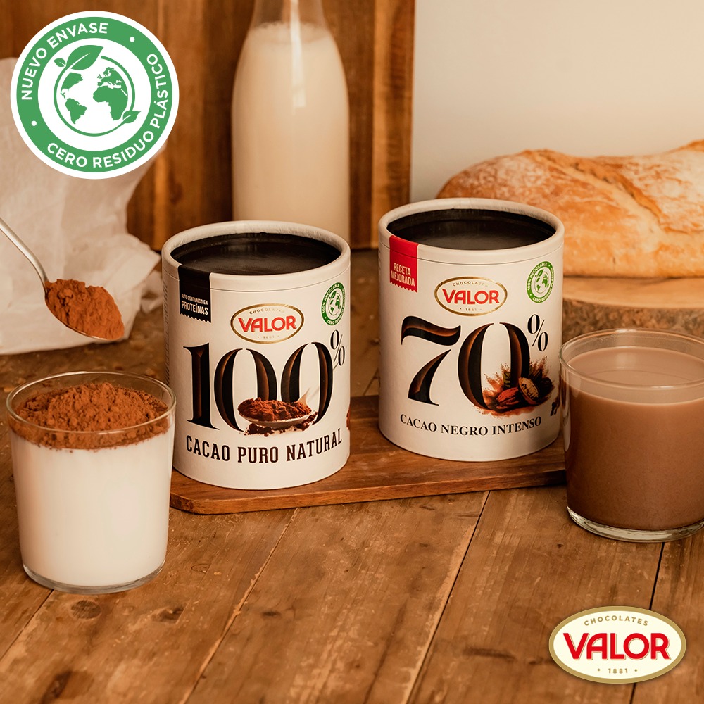Chocolates Valor crea un nuevo envase 100% reciclable y 0% residuos para su cacao en polvo natural